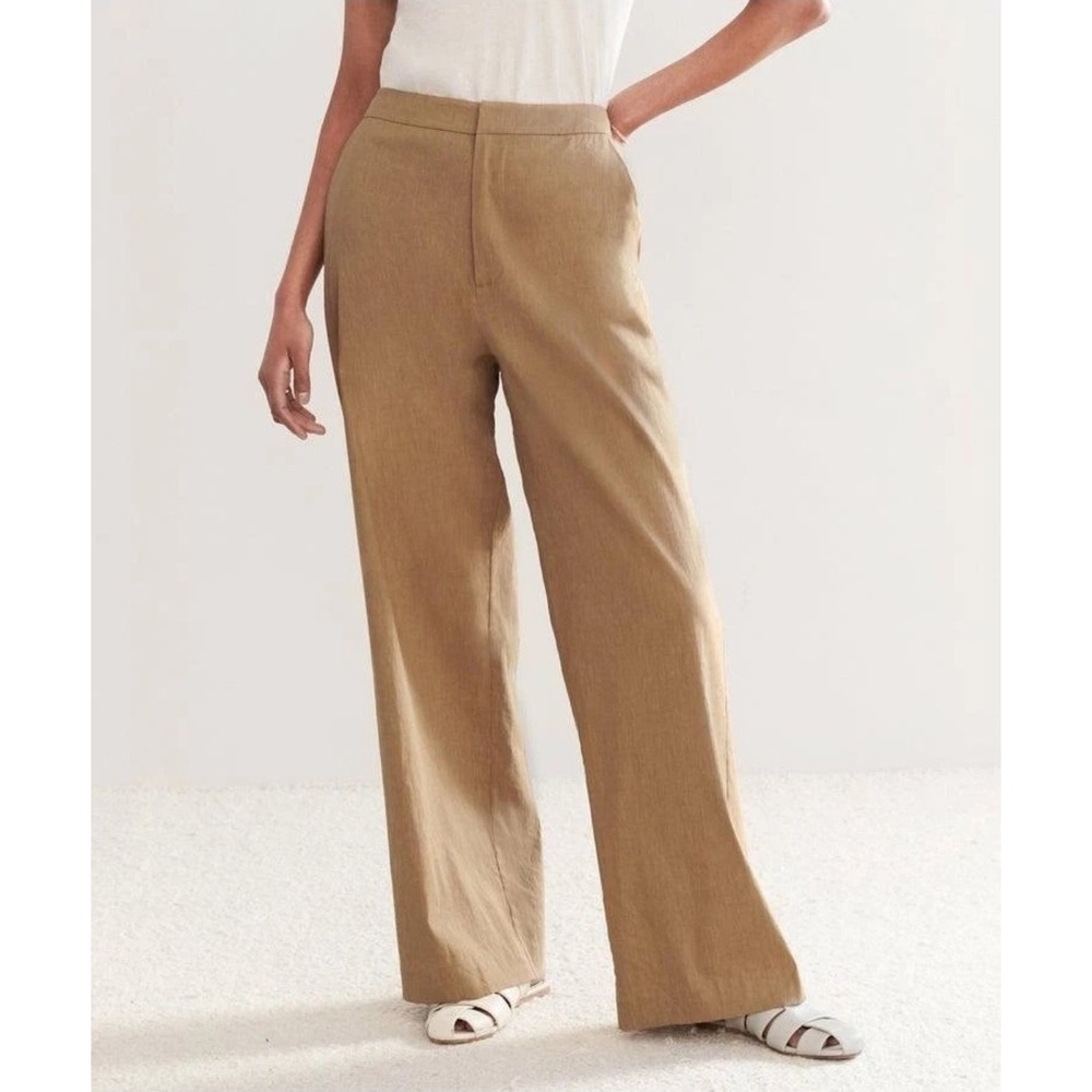 Jenni Kayne Linen Keaton Pant Khaki Wide Leg Trousers Size 14 NWT $295 Luxury